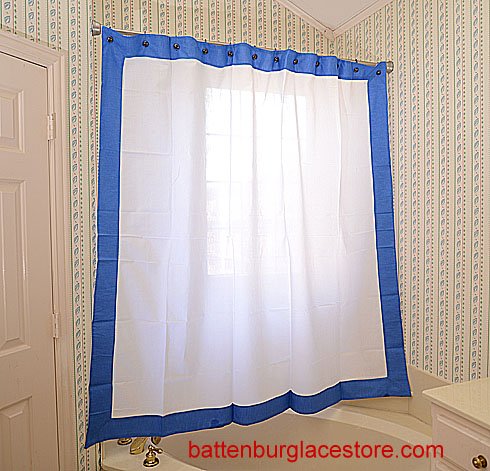 Hemstitch Shower Curtain French Blue border